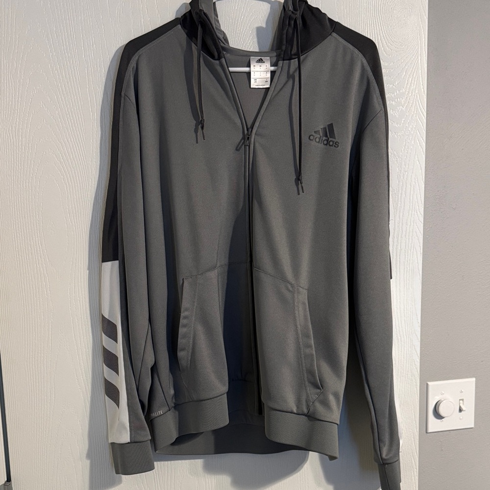 Adidas Large Charcoal and Black Zip-Up Hoodie